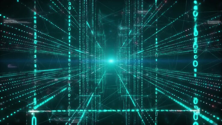 Abstract Digital Data Flowing Through a Futuristic Network Tunnel