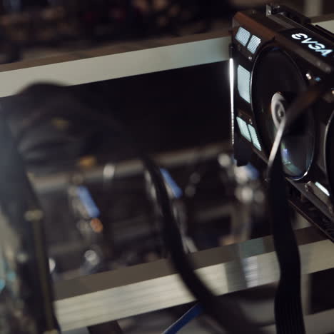 working graphic video cards for e-currency. computer for bitcoin and cryptocurrency mining. crypto farm.