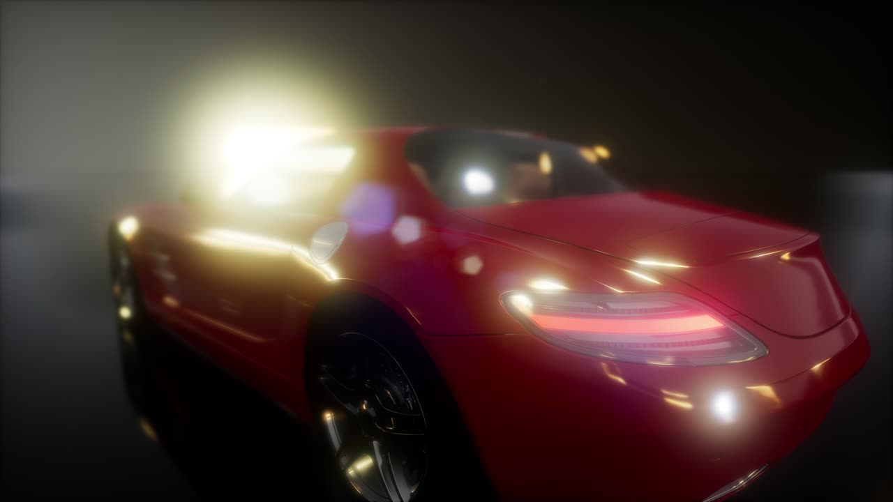 auto sportiva di lusso in uno studio buio con luci brillanti