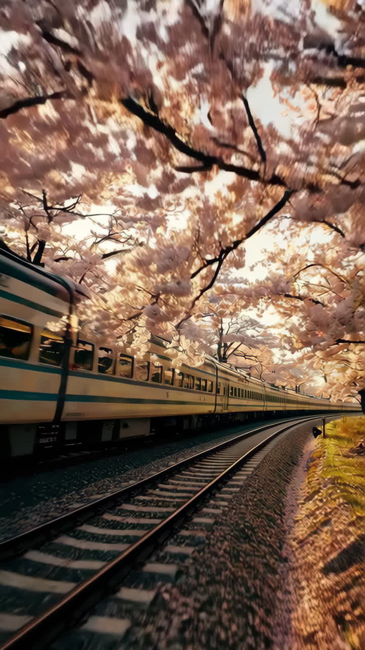 Fast Train through Cherry Blossom Trees