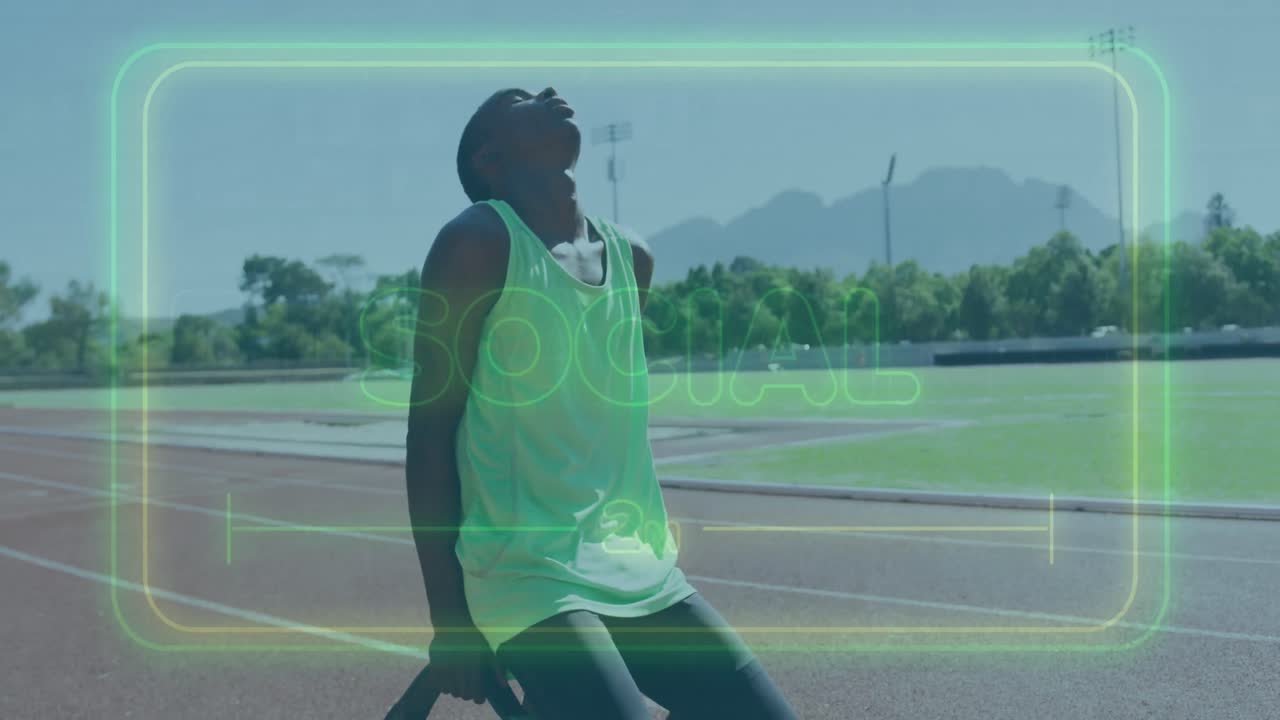 Animation of social text over disabled african american male runner