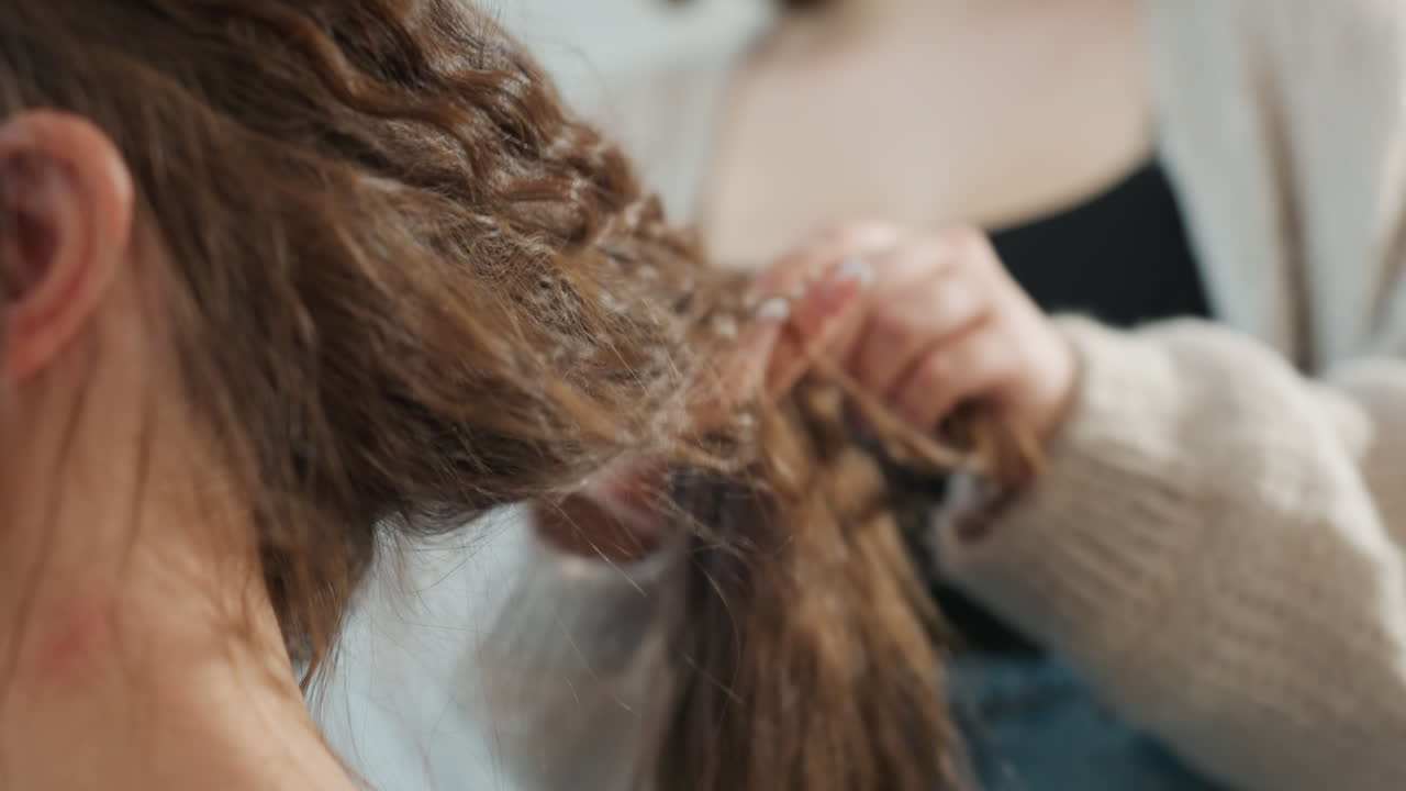 Hair Treatment Scene, Stylist Applying Product To Damp Hair, Professional Applying Moisturizer To Wet Curly Hair, Salon Stylist Gently Massages Conditioner Into Moist Curly Strands