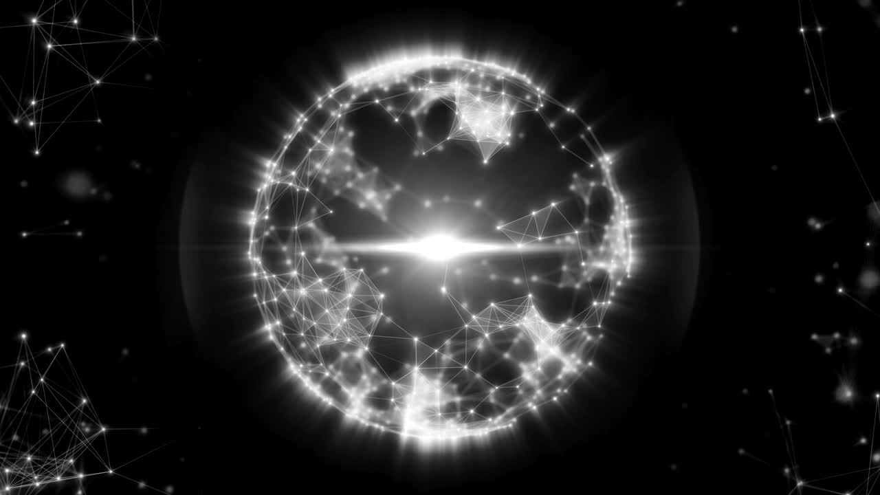esfera abstracta de plexo conectado puntos blancos y líneas y una luz pulsante en el centro