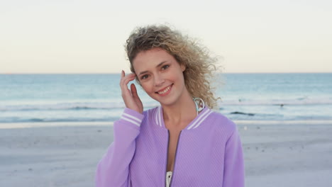 animation of do it for them over happy caucasian woman on beach