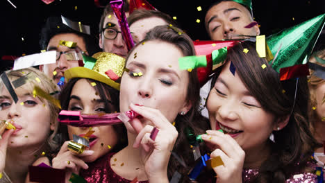 Multi-ethnic-group-of-people-celebrating-birthday-party-slow-motion-photo-booth