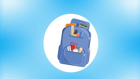 animación del icono del bolso escolar sobre un fondo azul