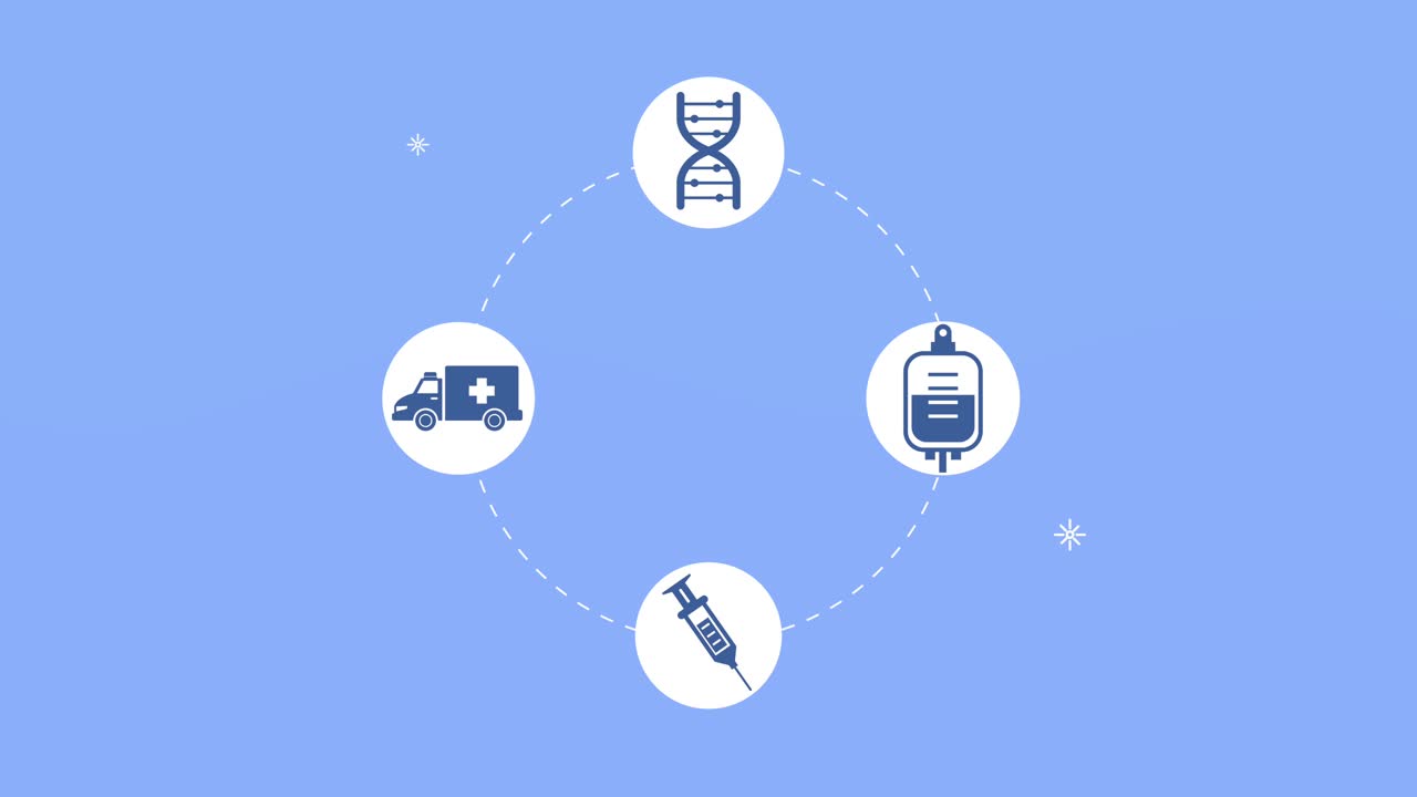 healthcare medical animation with icons around
