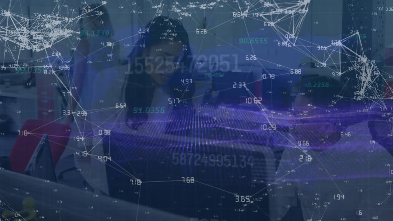 사무실에서 다양한 사업가들과의 연결 네트워크의 애니메이션