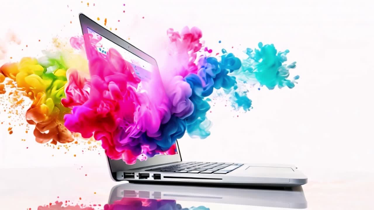 Colorful Smoke Bursting from Laptop Screen