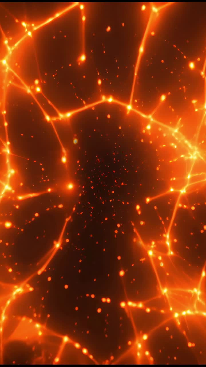 Vertical video: Showing glowing nodes, lines pulsing, fragmenting, reforming in void with sparks