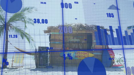animación del procesamiento de datos financieros en el bar de la playa