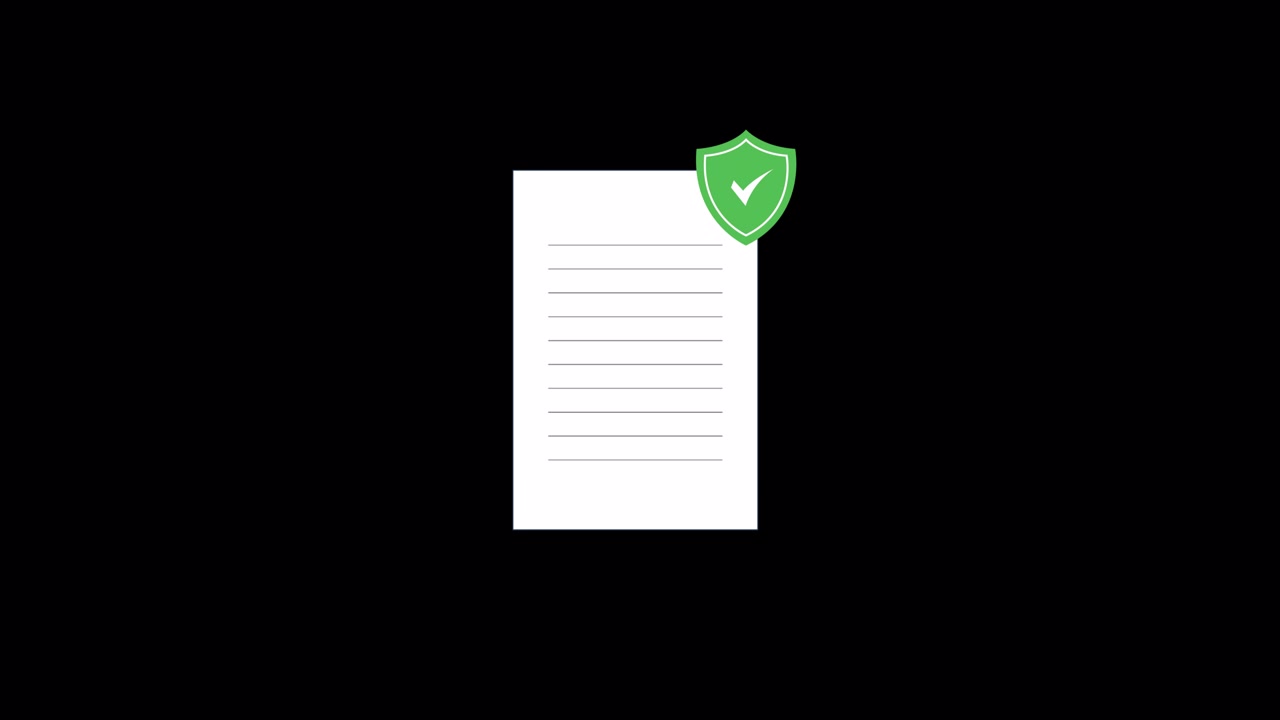 Animated Document with Green Security Shield and Checkmark