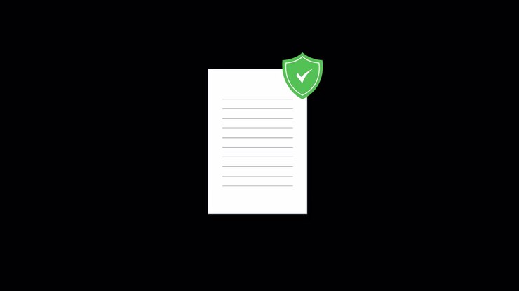 Animated Document with Green Security Shield and Checkmark