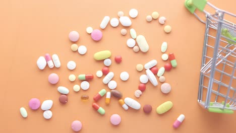 assorted medications in a shopping cart