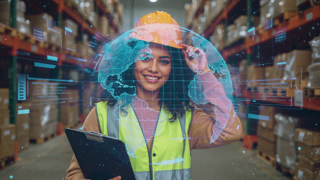 Woman Overseeing Global Smart Logistics in a Warehouse