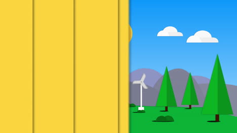 landscape with turning wind turbines in countryside