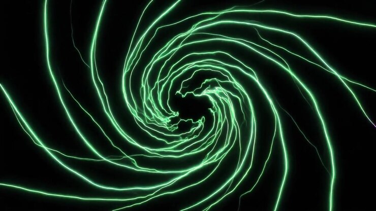 Abstract Green Neon Light Spiral Tunnel Effect