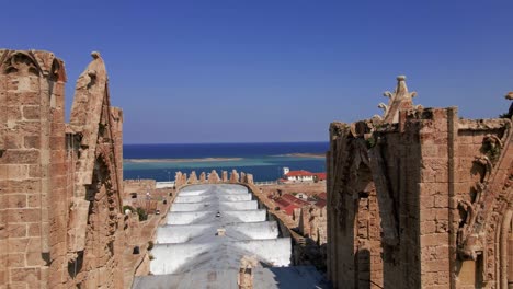 aerial 4k famagusta walled city, old town and varosha landscapes in north cyprus