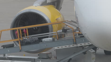 baggage loaded into the hold of an aircraft getting ready for takeoff