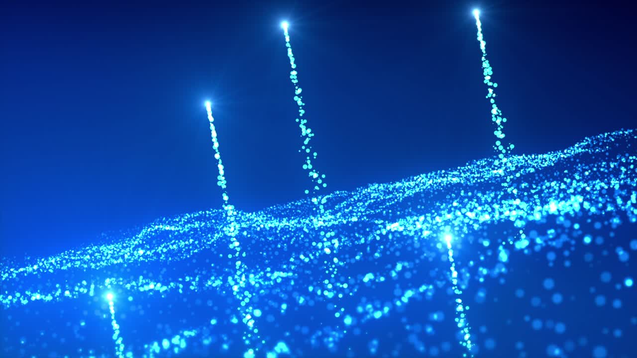 파란색 추상적인 입자 배경과 반이는 불빛