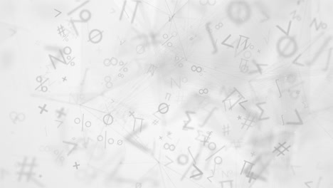 mathematics equation math formula text white background teaching engineering. chaotic movement of symbols with plexus gray lines.