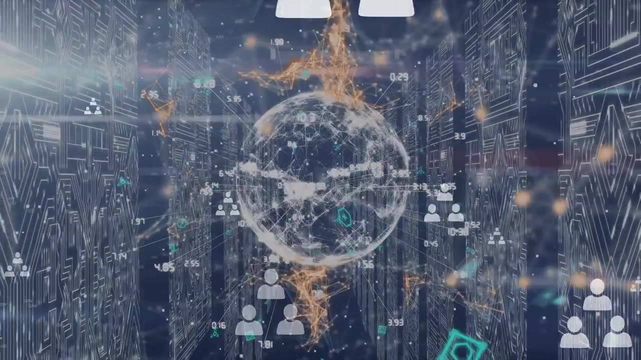 Animation of data processing over server room