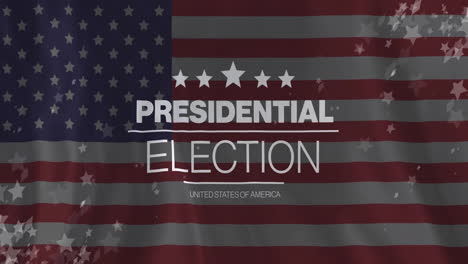 animation of stars and presidential election text over flag of usa