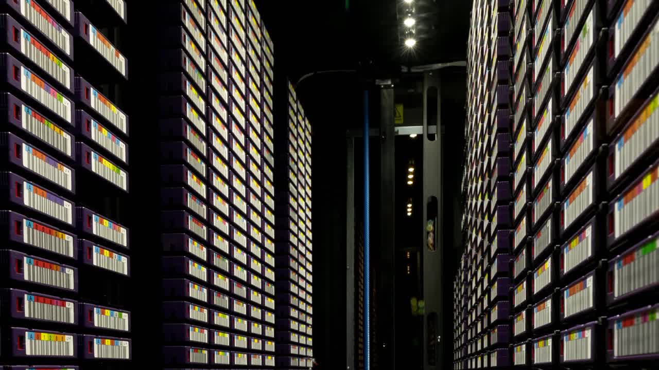Video of empty corridor with rows of computer servers