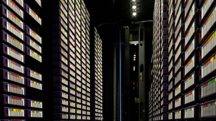 Video of empty corridor with rows of computer servers