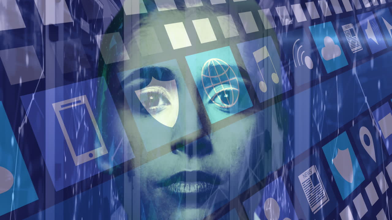 animación de iconos de los medios sobre la mujer caucásica