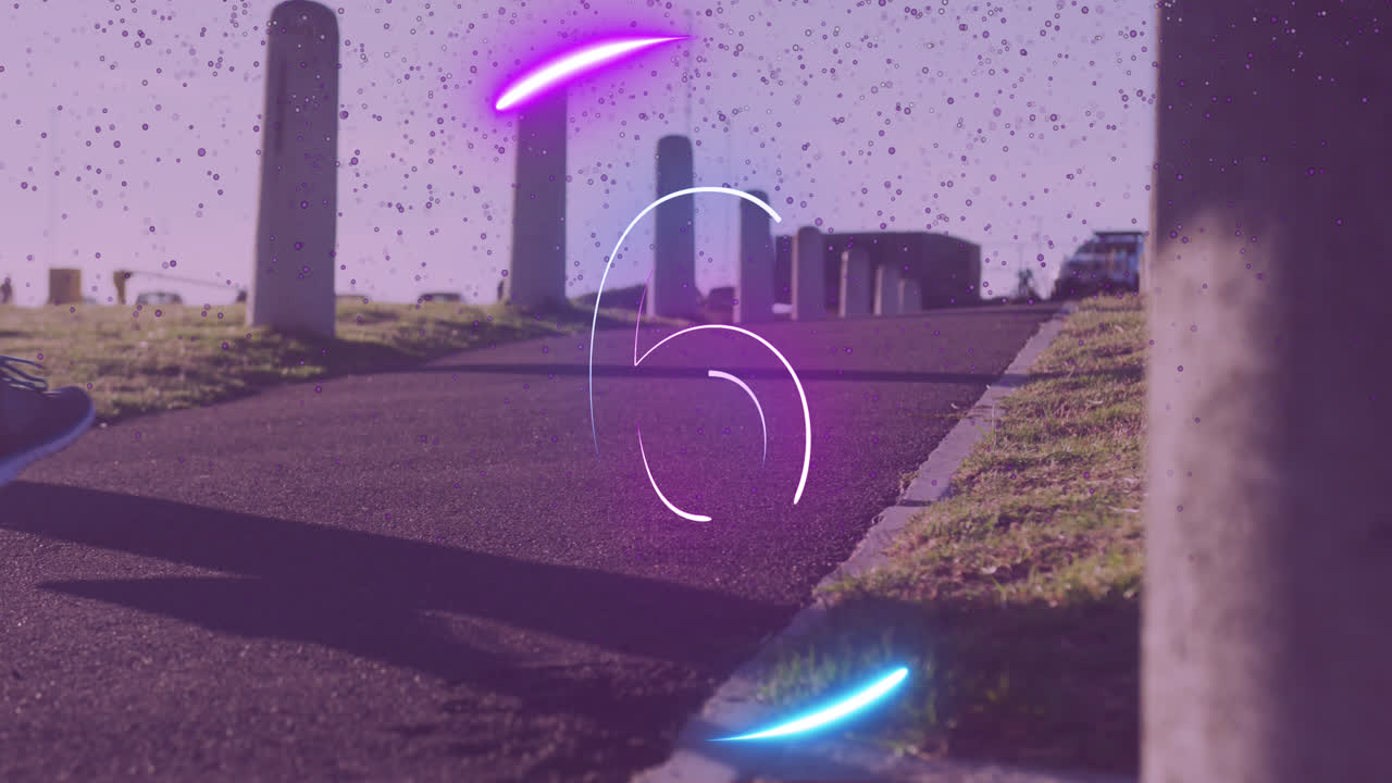 Animation of countdown over biracial woman running in park