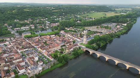 Lalinde town-France--establishing-aerial-shot