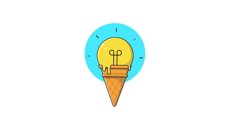 Ice Cream Cone Transforms into Glowing Light Bulb Idea