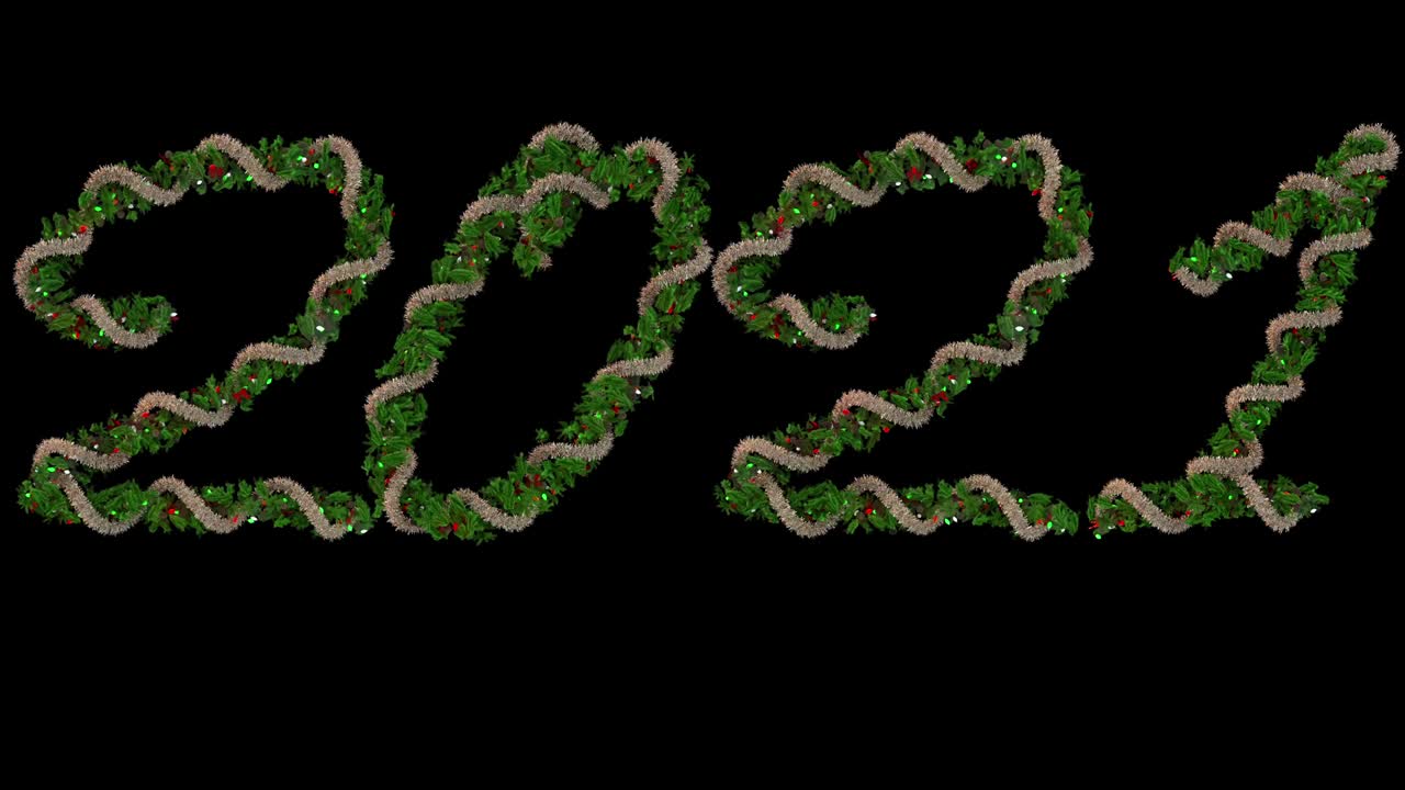 Animated Christmas wreath typeface letters forming the word 2021