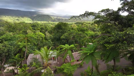 traditional village in tropical rainforest located on active volcano, tanna island, vanuatu