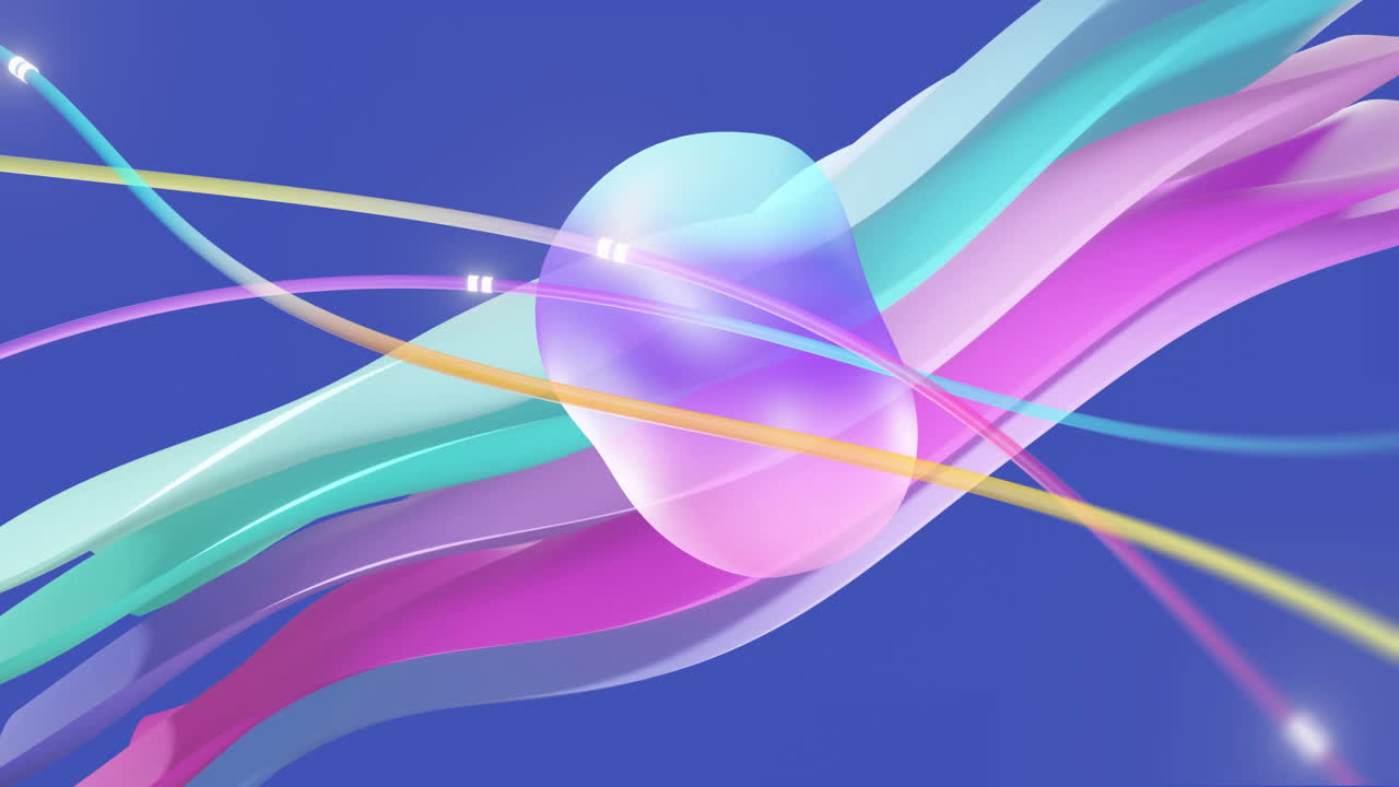 Animation of multi coloured layers waving over blue background