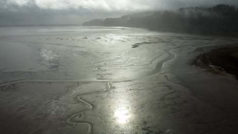 us, oregon, tillamook, bayocean, 2025-02-17 - drone view of the mud flats on tillamook bay near the bayocean dyke in the winter at low tide