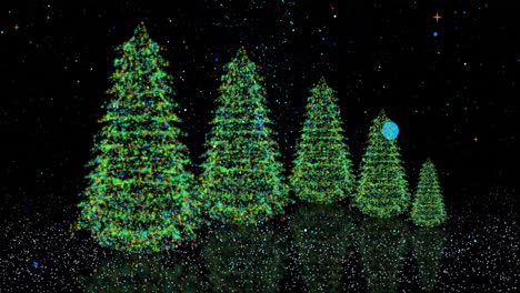 animación de confeti cayendo y árboles de navidad sobre fondo negro.