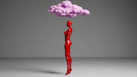 rote figur mit rosa wolke