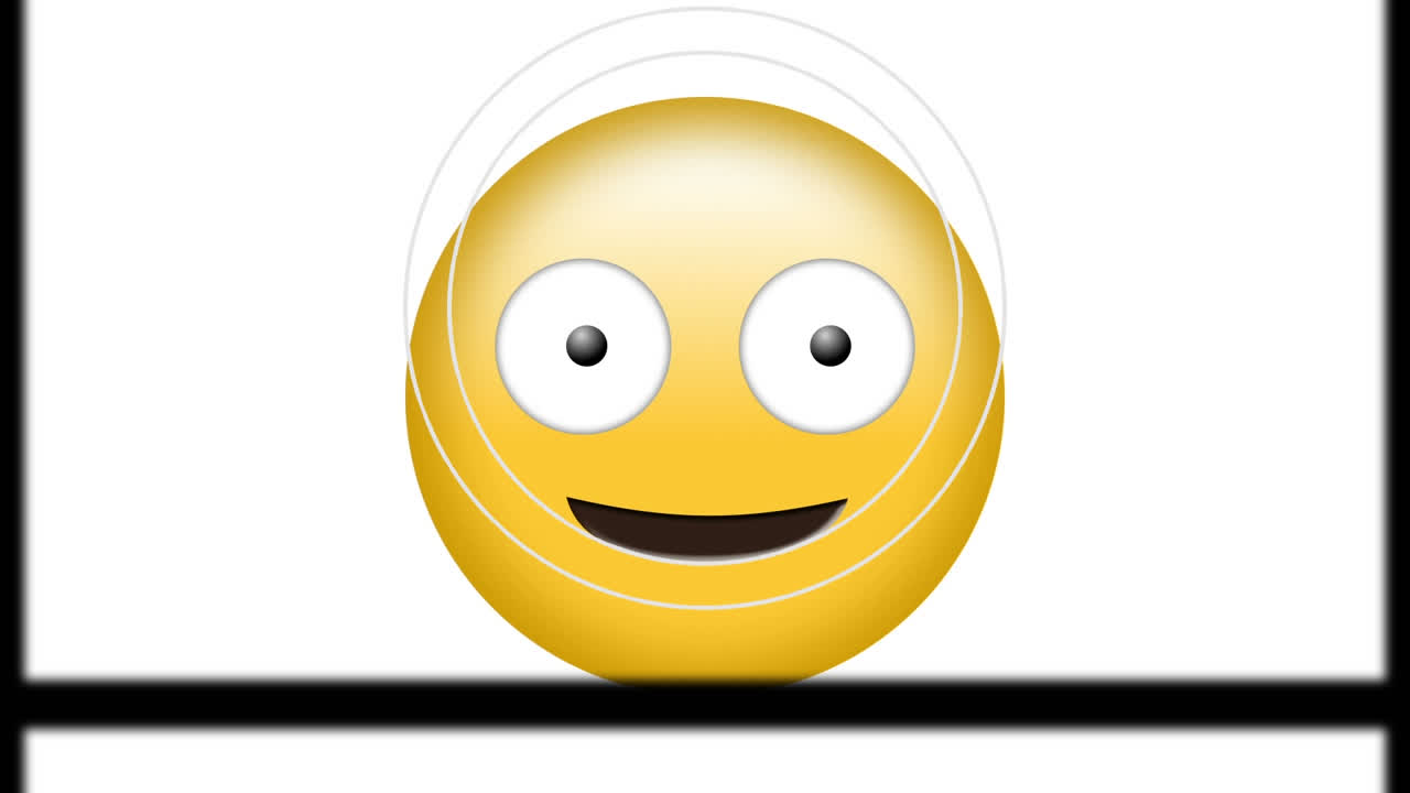 animación del icono de emoji feliz sobre pantallas en movimiento sobre fondo blanco