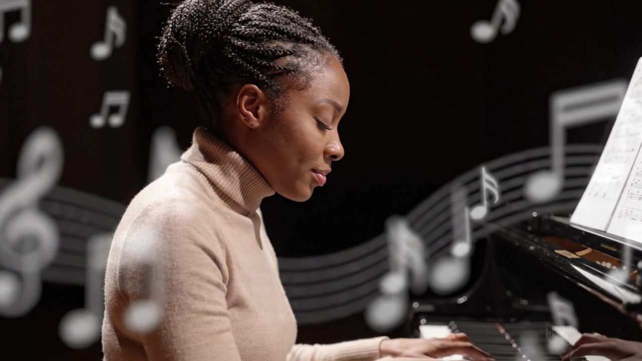 Captivating Pianist Expressing Emotion Through Music in Two Frames of an Intimate Performance Showcasing Skill and Passion for Playing the Piano