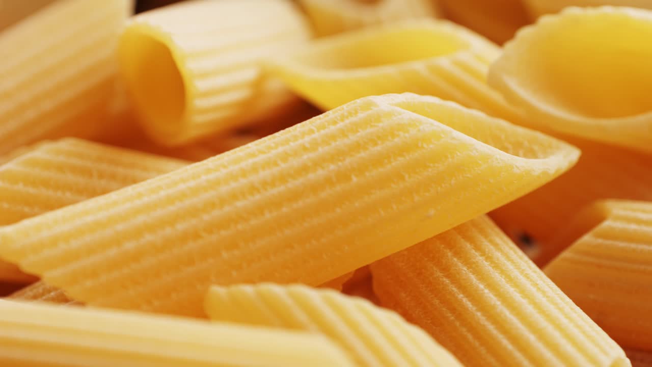 primer plano de la pasta de penne sin cocinar