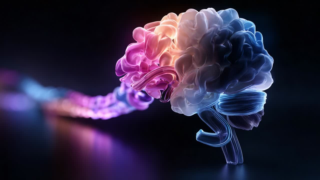 A stunning representation of the human brain with vibrant colors, illustrating the complexity and beauty of neural connections, showcased through its unique shape and glowing aesthetic, signifying advanced brain functionality