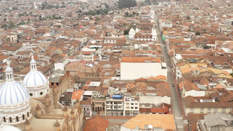 Empty-City-of-Cuenca,-Ecuador,-during-locked-down-of-the-Covid19-pandemia-from-a-drone-perspective