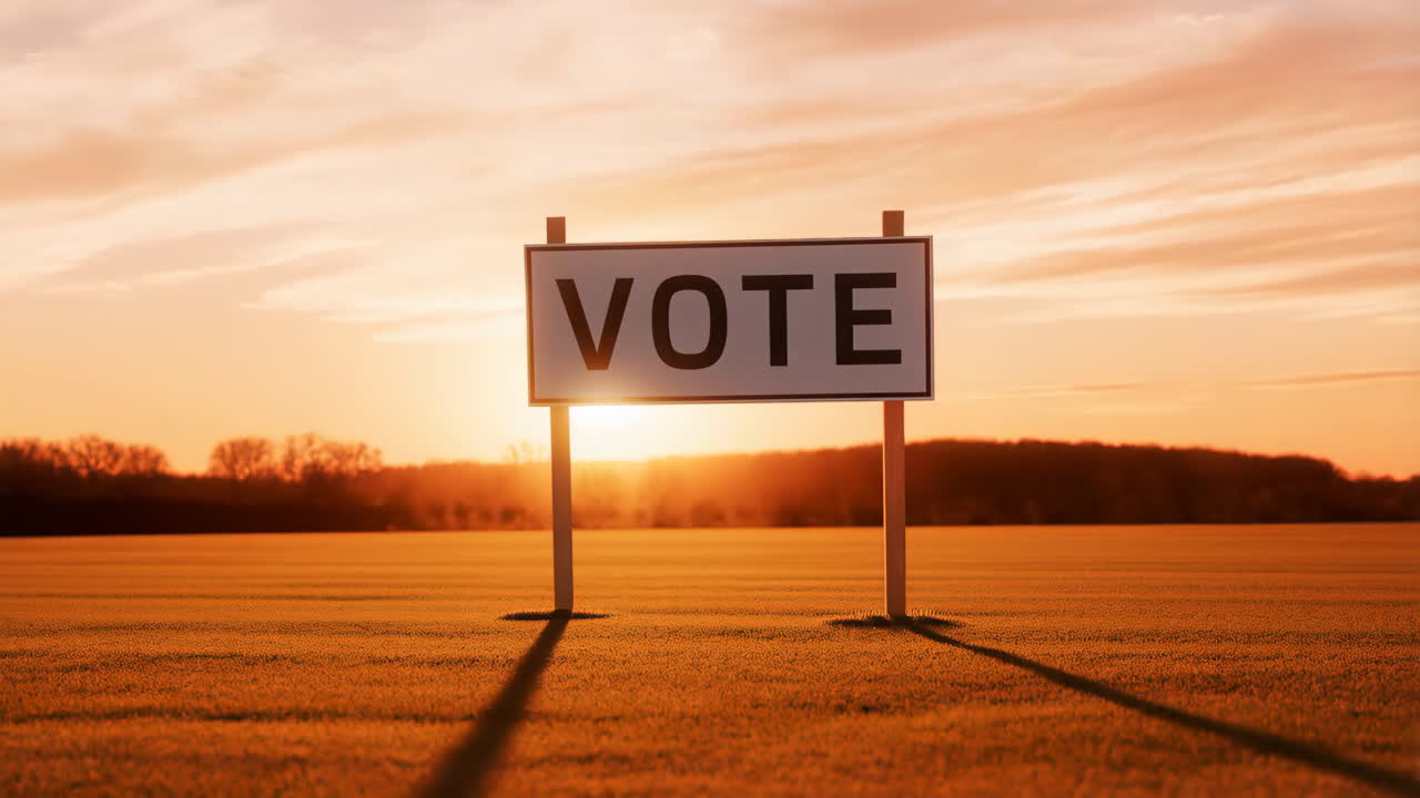 Vote Sign in a Field at Sunset
