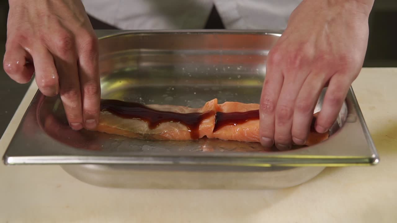 Chef Marinating Salmon
