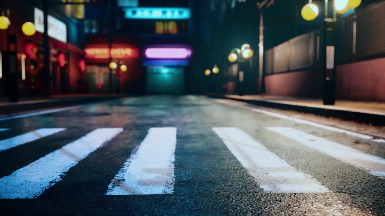 네온 조명 을 가진 일본 도시 의 야간 장면