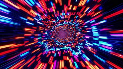 multicolored pixelated tunnel is expanding with glowing neon lights, creating a mesmerizing visual experience, ideal for technology, music, and futuristic concepts