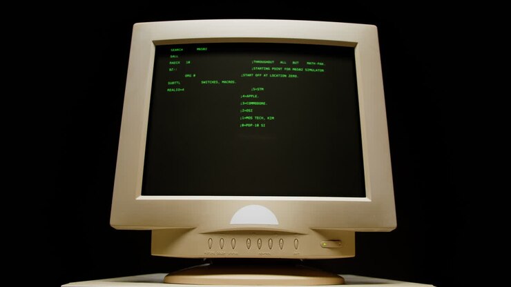 Vintage Computer Monitor Displaying Text-Based Interface