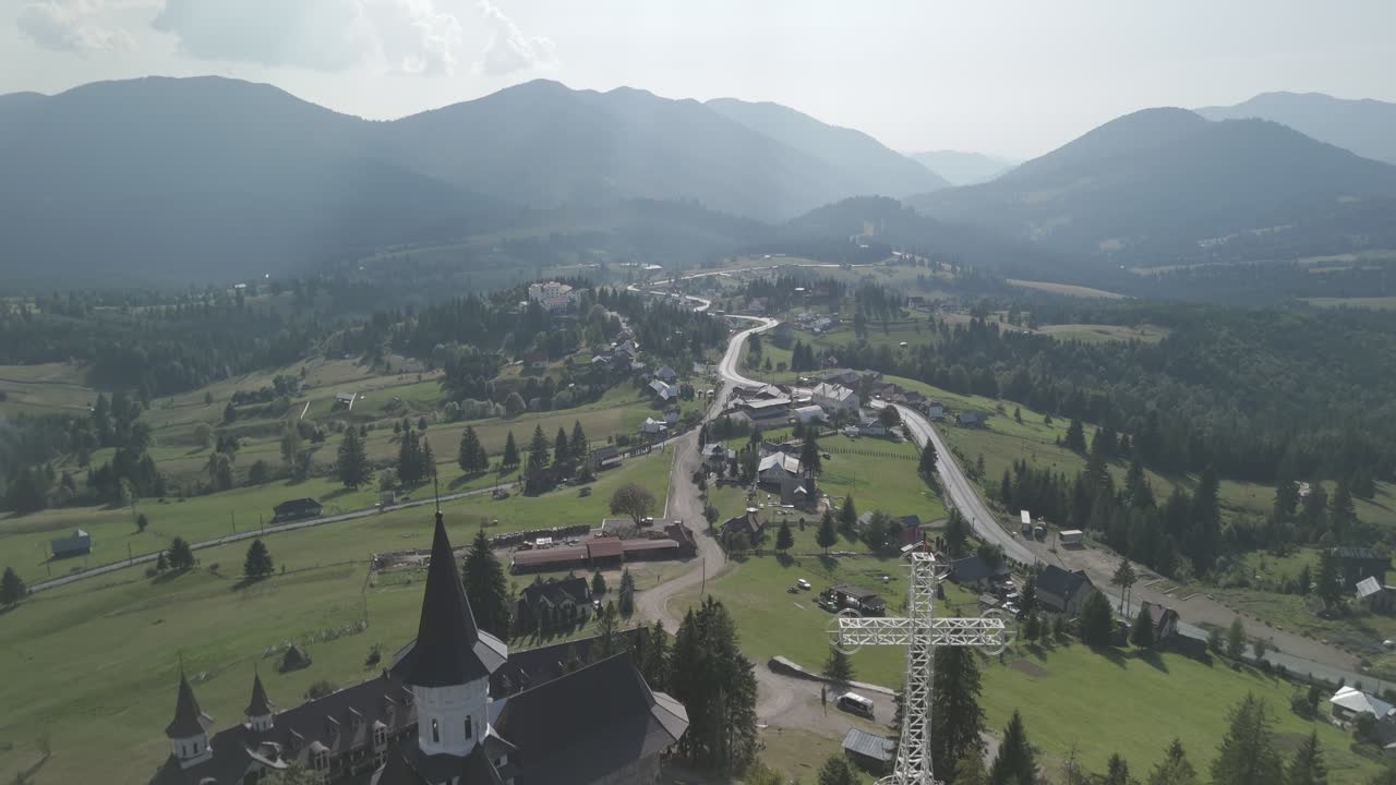 Shoot in Rumania, in Mănăstirea Piatra Tăieturii with drone dji Mini 4 pro in 4k D-Cinelike. Movement over cross